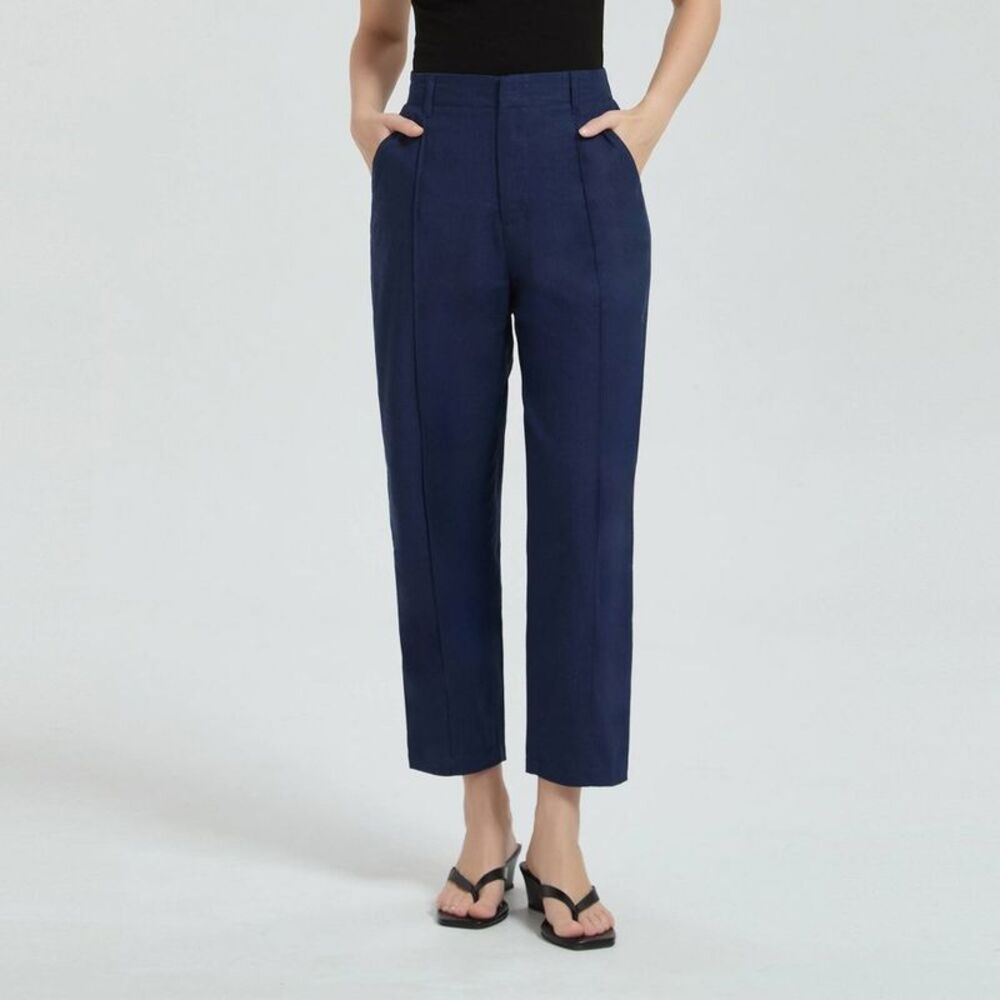 Women's High-Rise Linen Blend Tapered Pants - A New Day Navy Blue XXL